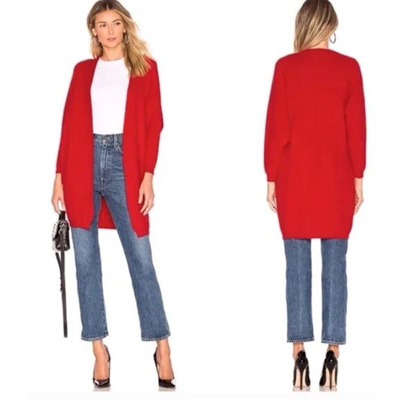 Lovers + Friends Cardigan Ribbed Sweater Red Size Small Heavy knit Midi Pockets - Picture 4 of 9